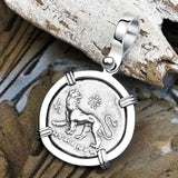 Ancient Greek Lion & Apollo Miletos Silver Drachm 350 BC 14K White Gold Pendant