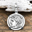 Ancient Greek Lion & Apollo Miletos Silver Drachm 350 BC 14K White Gold Pendant
