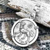 Ancient Greek Lion & Apollo Miletos Silver Drachm 350 BC 14K White Gold Pendant