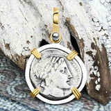 Roman Republic Silver Denarius 86 BC Apollo & Jupiter 14K Gold and Sterling Silver Pendant