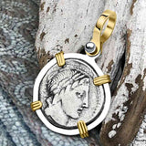 Roman Republic Silver Denarius 86 BC Apollo & Jupiter 14K Gold and Sterling Silver Pendant
