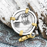 Roman Republic Silver Denarius 86 BC Apollo & Jupiter 14K Gold and Sterling Silver Pendant