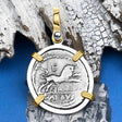 Roman Republic Silver Denarius 105 BC Juno and the Bull 14K Gold and Sterling Silver Pendant