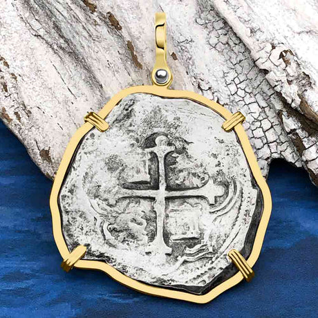 Concepcion Shipwreck Spanish 8 Reale Silver Piece of Eight 14K Gold  Pendant