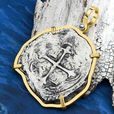 Concepcion Shipwreck Spanish 8 Reale Silver Piece of Eight 14K Gold  Pendant