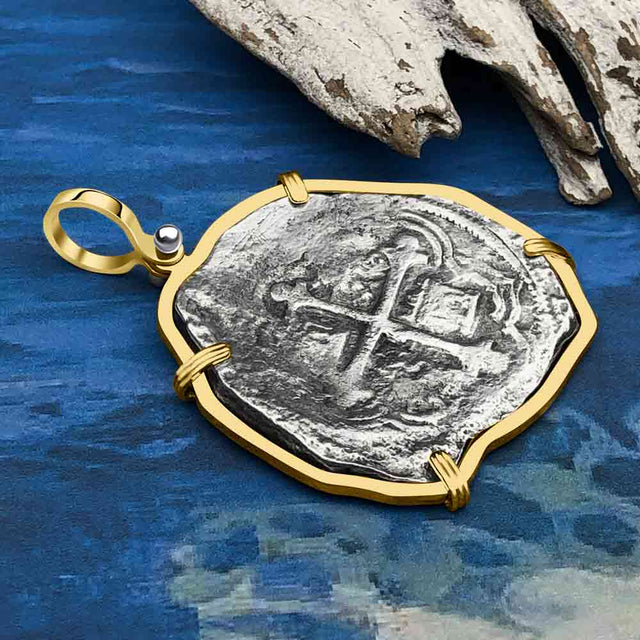 Concepcion Shipwreck Spanish 8 Reale Silver Piece of Eight 14K Gold  Pendant