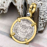 Pirate Era 1760 Spanish 1/2 Reale Piece of Eight Pillar Dollar Style Pendant in 14K Gold