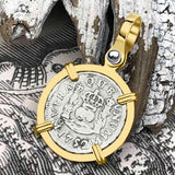 Pirate Era 1752 Spanish 1/2 Reale Piece of Eight Pillar Dollar Style Pendant in 14K Gold