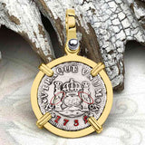 Pirate Era 1739 Spanish 1/2 Reale Piece of Eight Pillar Dollar Style Pendant in 14K Gold