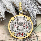 Pirate Era 1745 Spanish 1 Reale Piece of Eight Pillar Dollar Style Pendant in 14K Gold