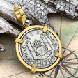 Pirate Era 1745 Spanish 1 Reale Piece of Eight Pillar Dollar Style Pendant in 14K Gold