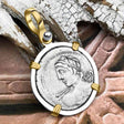 Roman Republic Silver Denarius 84 BC Apollo and Minerva 14K Gold and Sterling Silver Pendant
