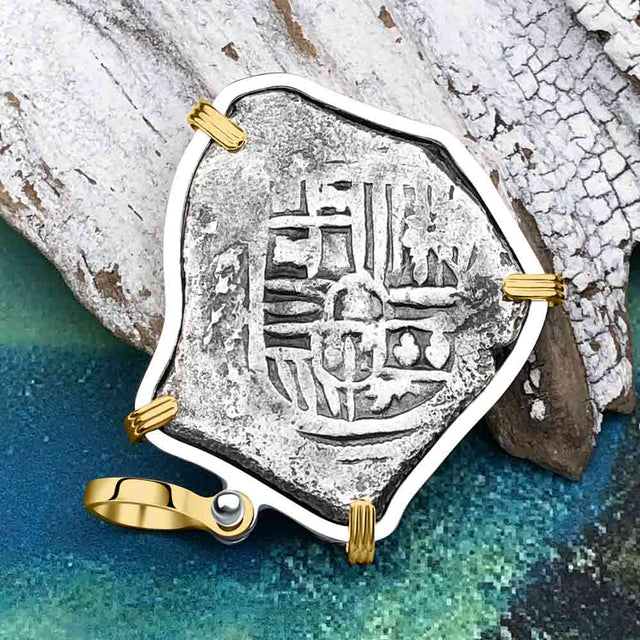 Concepcion Shipwreck 4 Reale Silver Piece of 8 14K Gold & Sterling Silver Pendant | Artifact #4011