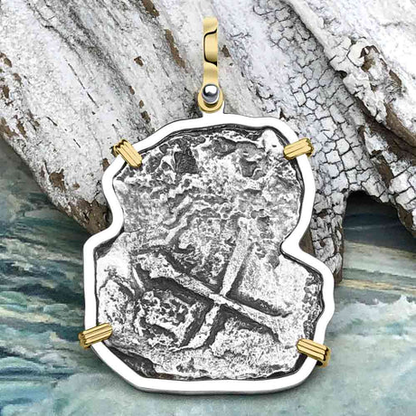 Concepcion Shipwreck 8 Reale Silver Piece of 8 14K Gold and Sterling Silver Pendant