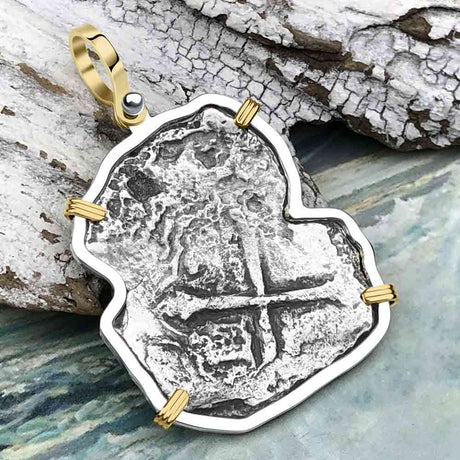 Concepcion Shipwreck 8 Reale Silver Piece of 8 14K Gold and Sterling Silver Pendant