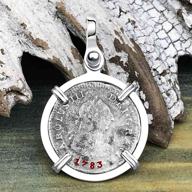 El Cazador Shipwreck 1783 1/2 Reale Piece of 8 Sterling Silver Pendant