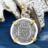 El Cazador Shipwreck 1783 1/2 Reale Piece of 8 14K Gold and Sterling Silver Pendant