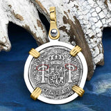 El Cazador Shipwreck 1783 1/2 Reale Piece of 8 14K Gold and Sterling Silver Pendant