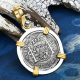 El Cazador Shipwreck 1783 1/2 Reale Piece of 8 14K Gold and Sterling Silver Pendant
