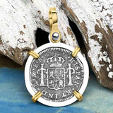 El Cazador Shipwreck 1783 1/2 Reale Piece of 8 14K Gold and Sterling Silver Pendant