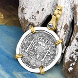 El Cazador Shipwreck 1783 1/2 Reale Piece of 8 14K Gold and Sterling Silver Pendant