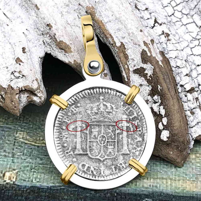 El Cazador Shipwreck 1783 1/2 Reale Piece of 8 14K Gold and Sterling Silver Pendant