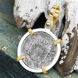 El Cazador Shipwreck 1783 1/2 Reale Piece of 8 14K Gold and Sterling Silver Pendant