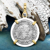 El Cazador Shipwreck 1783 1/2 Reale Piece of 8 14K Gold and Sterling Silver Pendant | Artifact #4033