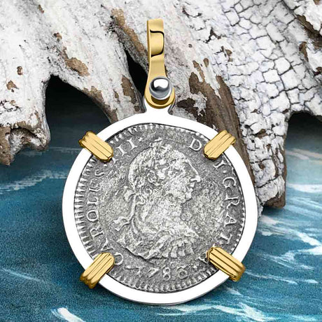 El Cazador Shipwreck 1783 1 Reale Piece of 8 14K Gold & Sterling Silver Pendant