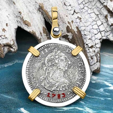 El Cazador Shipwreck 1783 1 Reale Piece of 8 14K Gold & Sterling Silver Pendant