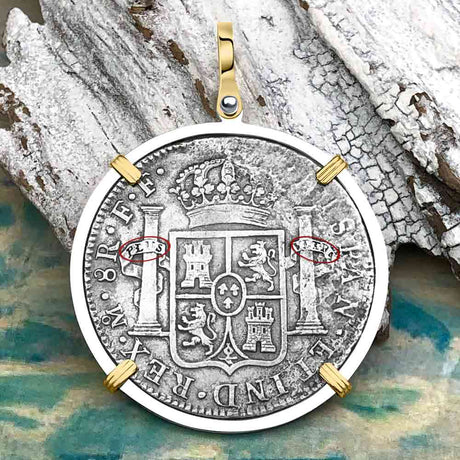 El Cazador Shipwreck 1783 8 Reale Piece of 8 14K Gold & Sterling Silver Pendant