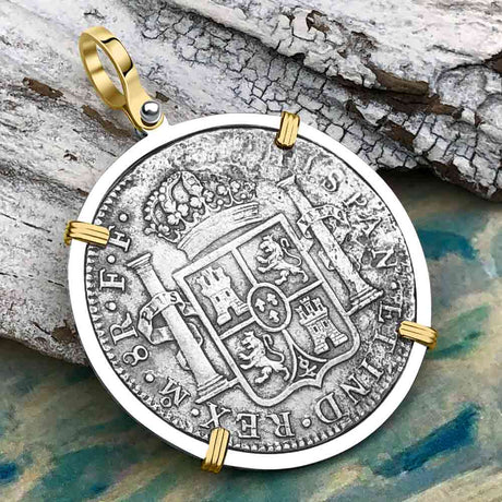 El Cazador Shipwreck 1783 8 Reale Piece of 8 14K Gold & Sterling Silver Pendant