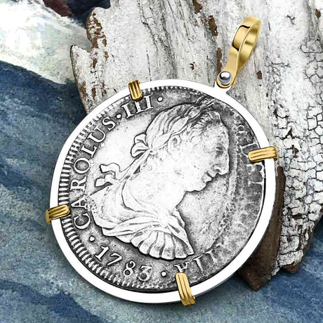 El Cazador Shipwreck 1783 8 Reale Piece of 8 14K Gold & Sterling Silver Pendant