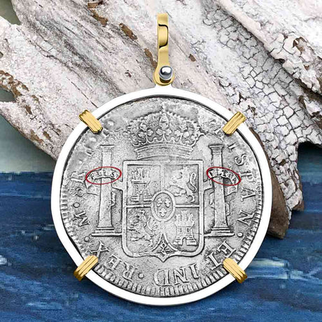 El Cazador Shipwreck 1783 8 Reale Piece of 8 14K Gold & Sterling Silver Pendant