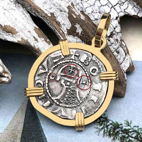 Templar Knights Era Antioch Crusader Medieval Silver Denier - Helmet Head - Coin of the Crusades 14K Gold Pendant 