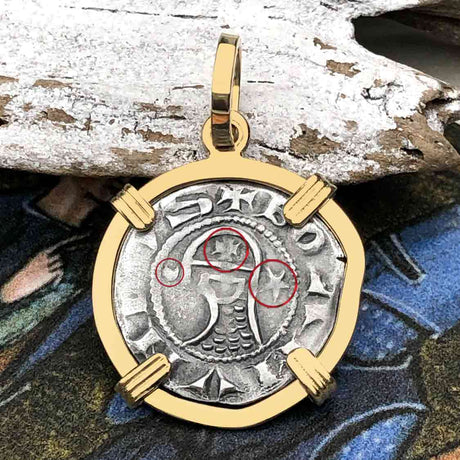 Templar Knights Era Antioch Crusader Medieval Silver Denier - Helmet Head - Coin of the Crusades 14K Gold Pendant 