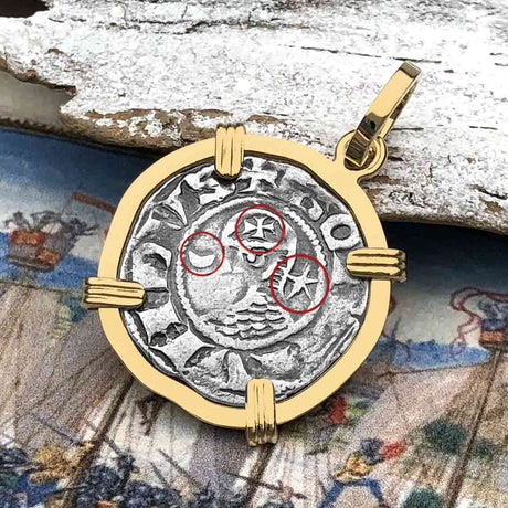 Templar Knights Era Antioch Crusader Medieval Silver Denier - Helmet Head - Coin of the Crusades 14K Gold Pendant 