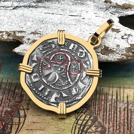 Templar Knights Era Antioch Crusader Medieval Silver Denier - Helmet Head - Coin of the Crusades 14K Gold Pendant 