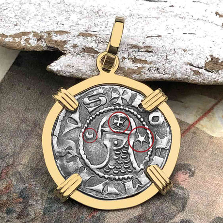 Templar Knights Era Antioch Crusader Medieval Silver Denier - Helmet Head - Coin of the Crusades 14K Gold Pendant 