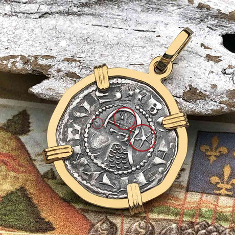 Templar Knights Era Antioch Crusader Medieval Silver Denier - Helmet Head - Coin of the Crusades 14K Gold Pendant 