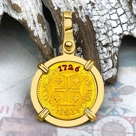 1726 Portuguese 22K Gold 400 Reis "In This Sign Conquer" Crusaders' Cross 18K Gold Pendant