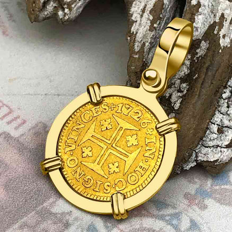 1726 Portuguese 22K Gold 400 Reis "In This Sign Conquer" Crusaders' Cross 18K Gold Pendant