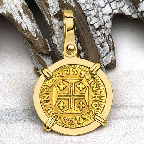 1733 Portuguese 22K Gold 400 Reis "In This Sign Conquer" Crusaders' Cross 18K Gold Pendant