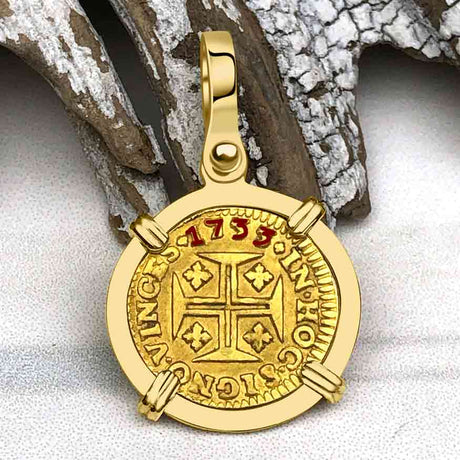 1733 Portuguese 22K Gold 400 Reis "In This Sign Conquer" Crusaders' Cross 18K Gold Pendant