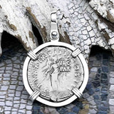 Roman Empire Silver Denarius Coin of Marcus Aurelius, the Philosopher Warrior 166 AD 14K White Gold Pendant