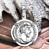 Roman Empire Silver Denarius Coin of Marcus Aurelius, the Philosopher Warrior 164 AD 14K White Gold Pendant