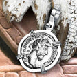 Roman Empire Silver Denarius Coin of Marcus Aurelius, the Philosopher Warrior 164 AD 14K White Gold Pendant