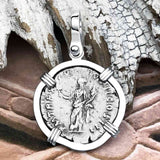 Roman Empire Silver Denarius Coin of Marcus Aurelius, the Philosopher Warrior 164 AD 14K White Gold Pendant