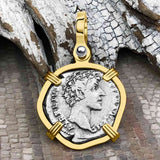 Roman Empire Silver Denarius Coin of Marcus Aurelius, the Philosopher Warrior 145 AD 14K Gold Pendant