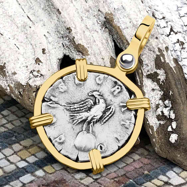 Roman Empire Silver Denarius Coin of Marcus Aurelius, the Philosopher Warrior 180 AD 14K Gold Pendant